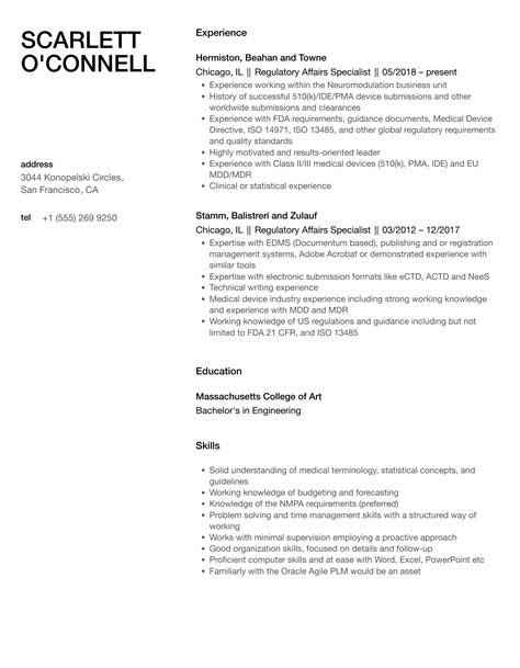 Regulatory Affairs Specialist Resume Samples | Velvet Jobs