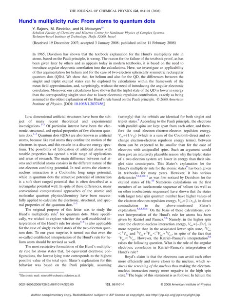 (PDF) Hund's multiplicity rule: From atoms to quantum dots