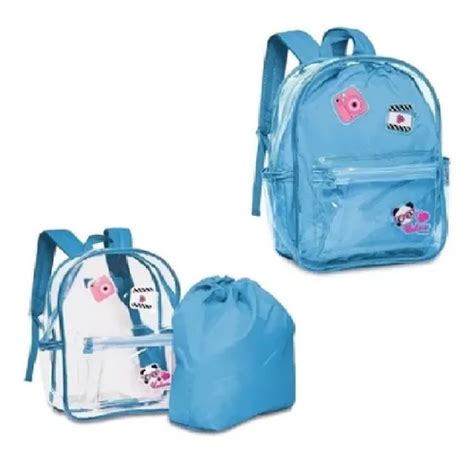 Mochila Transparente Costa Luluca Con Bolsa Azul Estilo Clio