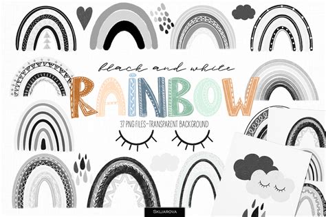 Rainbow Clipart Black and White Rainbow Wall Art Boho Rainbow | Etsy