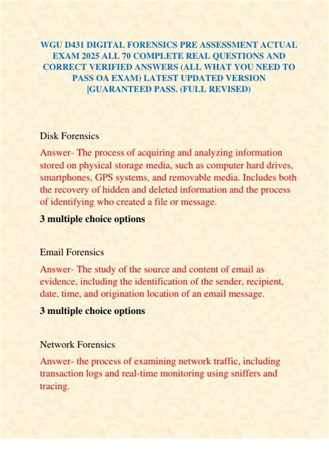 WGU D431 DIGITAL FORENSICS PRE ASSESSMENT ACTUAL EXAM 2025 ALL 70