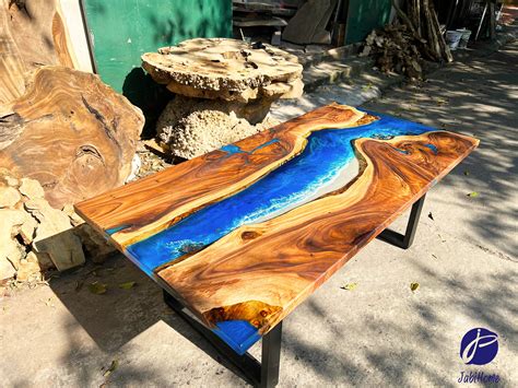 Custom Blue Ocean Resin Epoxy Table Handmade Live Edge Epoxy Resin Dining Table Living Room