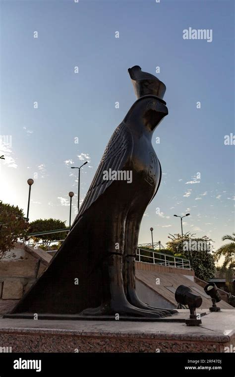 Modern Statue Of The God Horus Wearing The Double Crown Of Egypt By