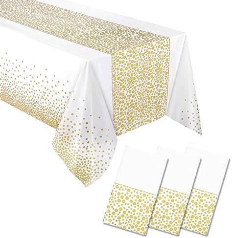 Pcs Gold Plastic Tablecloth For Party Disposable White And Gold