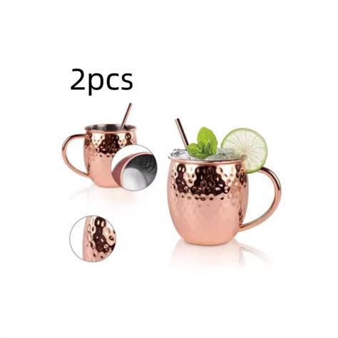 Generico Pack 2 Mugs De Cobre Vasos Tragos Moscow Mule Mojito