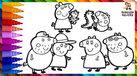 Dibuja y Colorea A Peppa Pig Y Su Familia Dibujos Para Niños