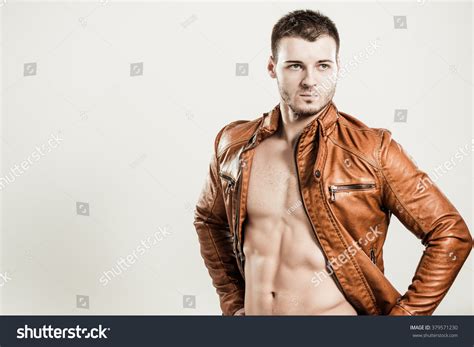 Sexy Man Leather Jacket Naked Chest Stock Photo 379571230 Shutterstock