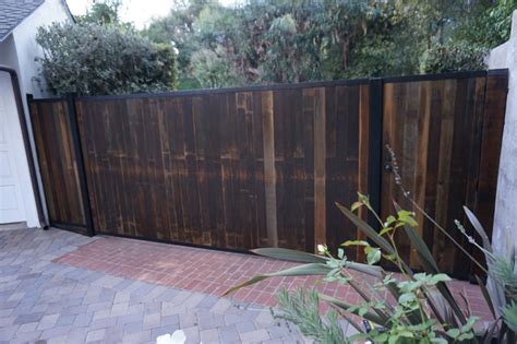 Reclaimed Redwood Driveway Gate Modern Home Fencing And Gates Los