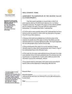 Fillable Online Sjsu Oral Consent Form Pdf San Jose State University