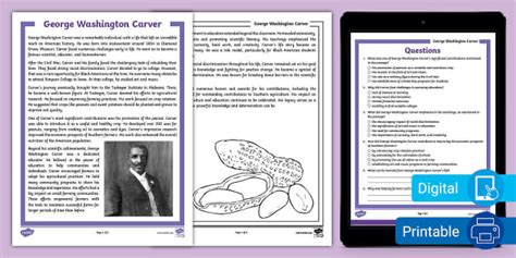 Reading Comprehension Biography Of George Washington Carver