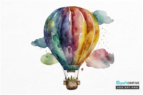 Watercolor Hot Air Balloon Clipart Png Graphic By Regulrcrative Creative Fabrica