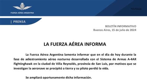 Accidente Fatal Cay Un Avi N De La Fuerza A Rea Argentina Y Muri Su