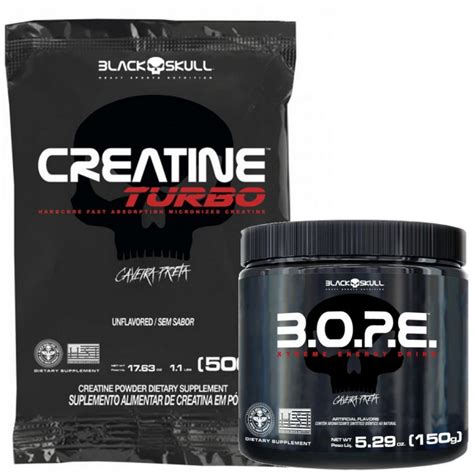 KIT PRE TREINO BOPE 150G CREATINA TURBO REFIL 500G BLACK SKULL