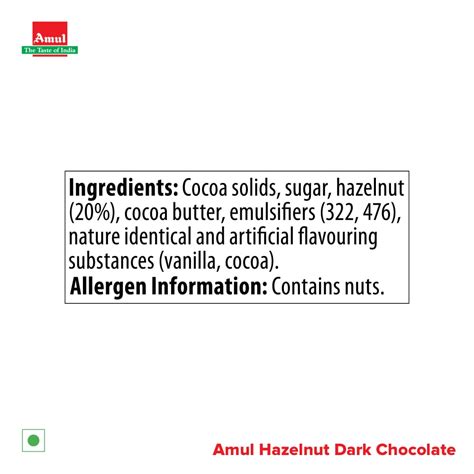 amul hazelnut dark chocolate   pack