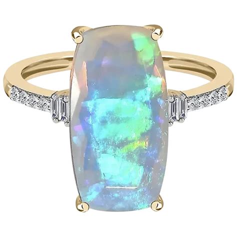 K Yellow Gold Ethiopian Welo Opal And Diamond Ring Ct Ruby Lane