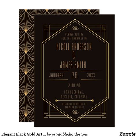 Elegant Black Gold Art Deco Wedding Marriage Invitation Zazzle In