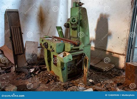 Old Industrial Machine Tool In Workshop Rusty Metal Equipment In