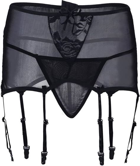 Freebily Women Sexy Lace Perspective Thigh Highs Lingerie Garter Set Belt Bodystocking Suspender
