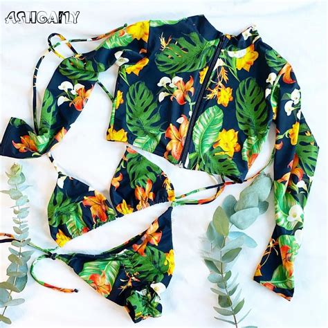 2022 3Pcs Bikini Set Cheeky Bikini Long Sleeve Swimsuit Women Zipper