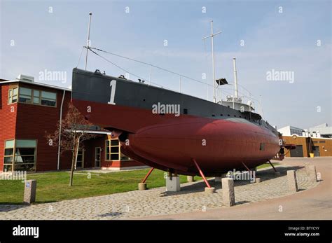 The first Royal Swedish Navy submarine HMS Hajen in the Naval Museum in ...