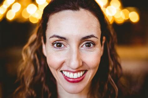 Close Up Of Pretty Brunette Smiling At Camera Stock Photo Image Of Close Smiling 56487282