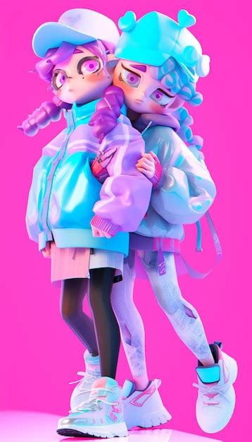 Premium Ai Image Two Dolls Are Dressed In Blue And Pink Clothing And Hats Generative Ai