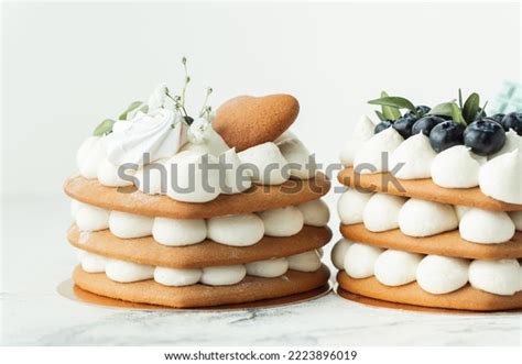 Layered Naked Cakes Cream Cheese Filling Stock Photo