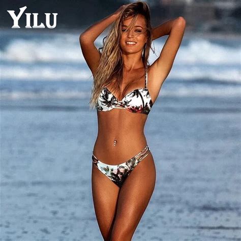 Yilu Print Flower Micro Bikini Women Bandage Push Up Swimsuit