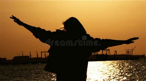 Young Woman Silhouette in Sunset Stock Image - Image of sunset, beauty ...