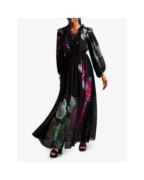 Ted Baker Gionnna Floral Print Chiffon Maxi Dress In Black Lyst