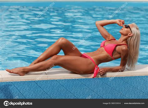 Sexy Woman Bikini Enjoying Summer Sun Tanning Holidays Pool Beautiful Stock Photo By Nikolas