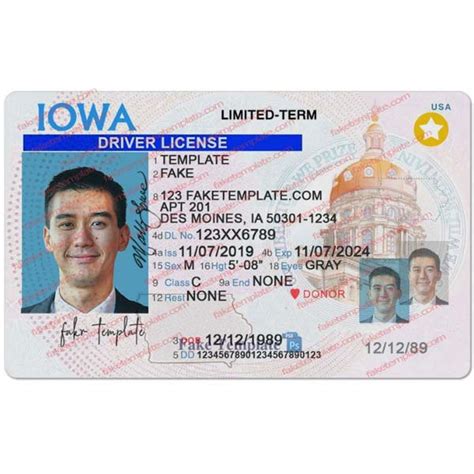 Iowa Drivers License Template Fake Iowa Drivers License