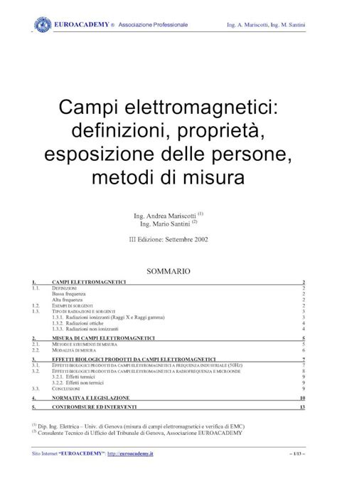 PDF Campi elettromagnetici definizioni proprietà esposizione