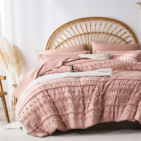 Amazon Kakki Blush Tufted Queen Comforter Set Piece Bed In A Bag