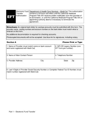 Fillable Online Form Electronic Fund Transfer Authorization Eft Form