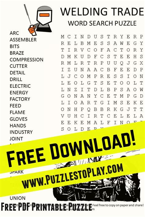 Welding Trade Word Search Puzzle Free Printable Puzzles Word Search