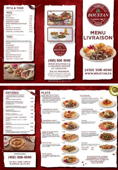 Boustan Menu Canada Prices List