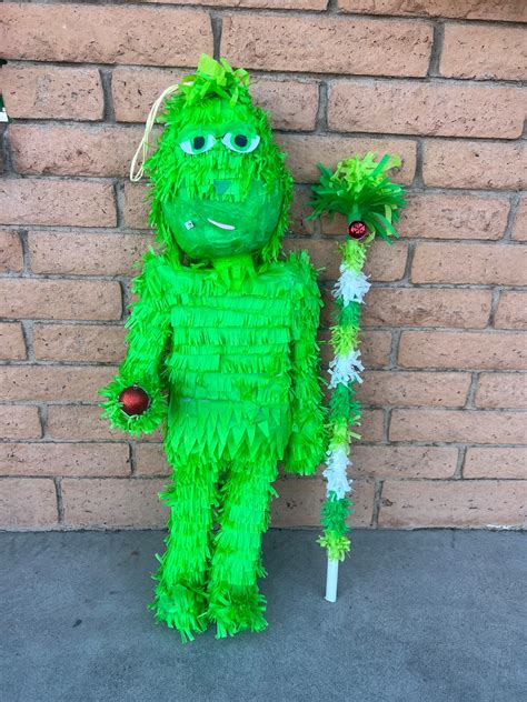 1 Grinch Piñata 3d And 1 Decorated Stick Etsy