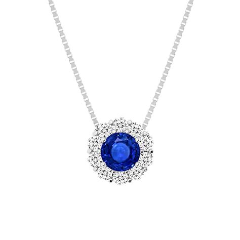 Classic Sapphire Halo Pendant Necklace Waldemar Jewellers