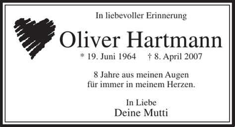 Traueranzeigen Von Oliver Hartmann Trauer Rheinmain De