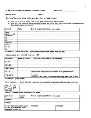 Fillable Online 1D NMR FORM Major Acquisition Parameter 2012 Fax