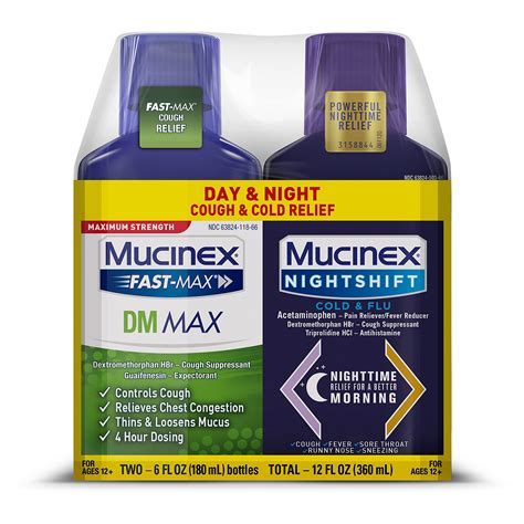 Maximum Strength Mucinex FastMax DM Max & Mucinex Nightshift Cold & Flu ...