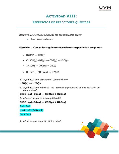 A10 Ejercicios De Reacciones Quimicas ACTIVIDAD VIII EJERCICIOS DE