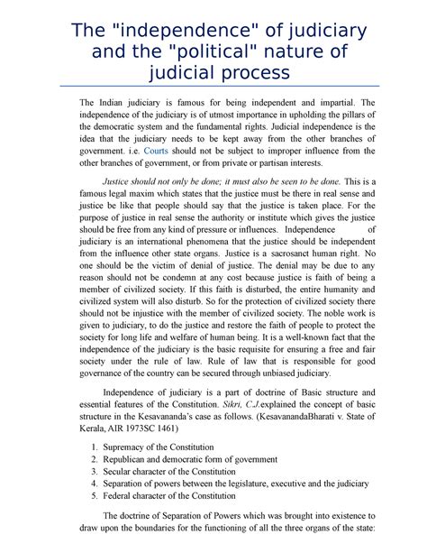 The Independence Of Judiciary And The Political Nature Of Judicial