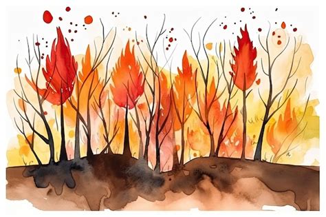 Premium Photo Vivid Watercolor Portrayal Of A Catastrophic Forest