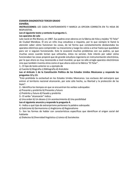 Examen Diagnostico Tercer Grado PDF