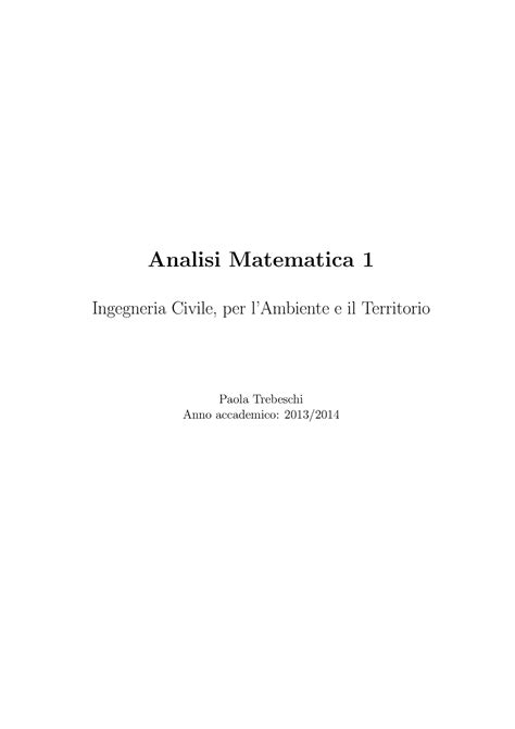 Dispense Appunti Ed Esempi Di Analisi I Analisi Matematica