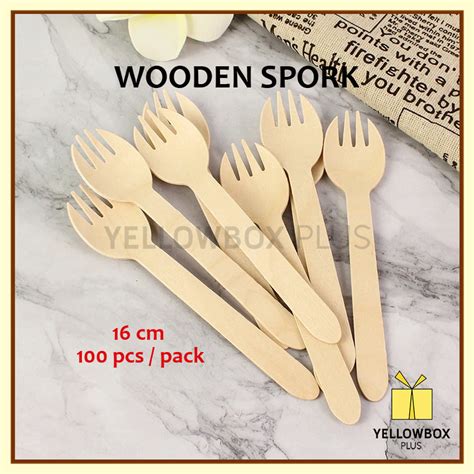 Disposable Wooden Spork Sfork Utensils 100pcs 16cm Spoon Fork Knife