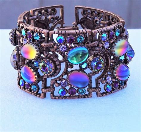 Sweet Romance Rhinestone Art Glass Chunky Bracelet Rare Etsy