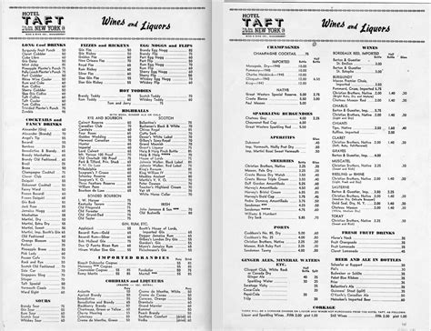 Wines and Liquors menu, Cocktails and Fancy Drinks, Hotel Taft, NYC, c. 1950s. (xpost r ...